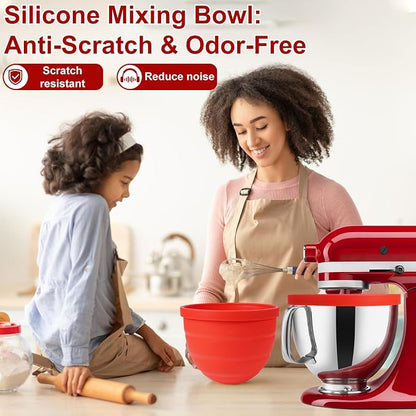 Silicone Bowl Liners Compatible with KitchenAid 4.5 & 5 Qt Tilt-Head Stand Mixer, 3 Pack Bowl Inserts with Lids, Food-Grade BPA-Free Nonstick Reusable Mixer Bowl Liners