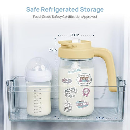 Papablic Glass Breastmilk Pitcher, Formula Mixing Pitcher with Mixing Handle Lid, Wide Mouth Mason Jar Mixer with Flip Locking Spout, Easy to Clean, BPA Free, Yellow