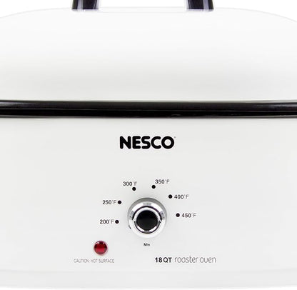 NESCO MWR18‑14 Electric Roaster Oven for Family‑Size Meals, White 18‑Quart Countertop Roaster with Adjustable Temperature Control