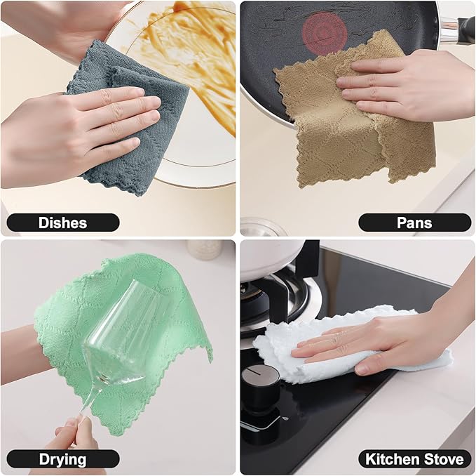 Homaxy 12 Pack Kitchen Cloths Dish Towels (7" x 9", Mixed Color), Super Soft and Absorbent Coral Velvet Dishcloths, Fast Drying No Lint Microfiber Cleaning Cloth