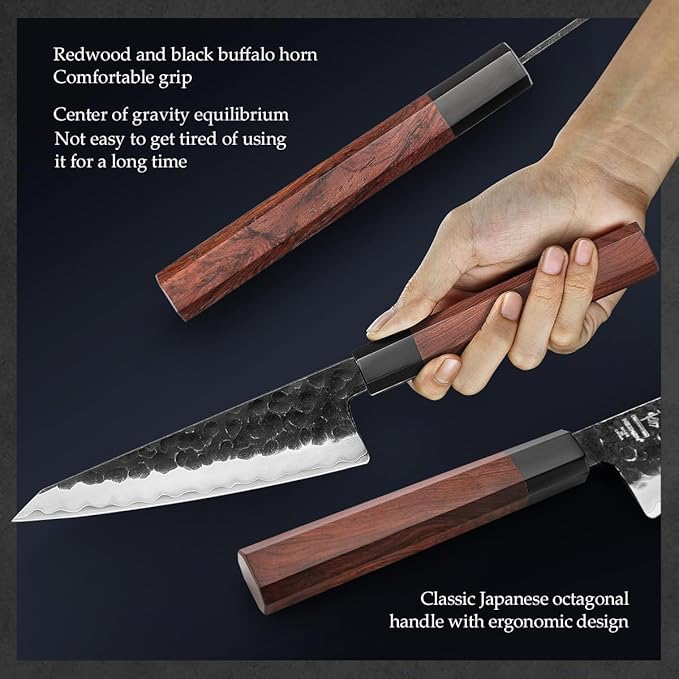 HEZHEN 5.8 inch Multi-purpose Honesuki Knife,10Cr15CoMoV Steel Core,Triple-layer Composite Steel,Redwood Handle,Professional Kitchen Knife - Razor Sharp