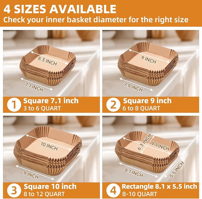 HONYAO 200pcs Thickened Air Fryer Paper Liners 10 inch XXXL for 8-12 Qt Airfryer, 50gsm Square Disposable Liner Accessories for Extra Large Fryers and Oven
