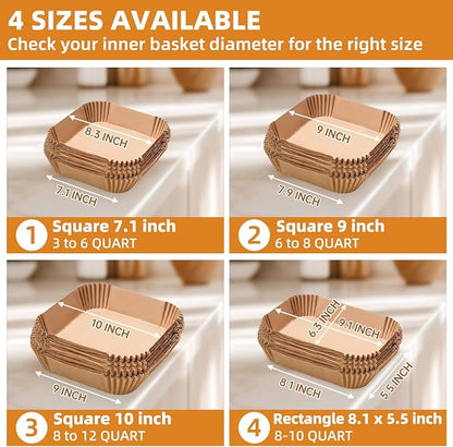 HONYAO 200pcs Thickened Air Fryer Paper Liners 10 inch XXXL for 8-12 Qt Airfryer, 50gsm Square Disposable Liner Accessories for Extra Large Fryers and Oven