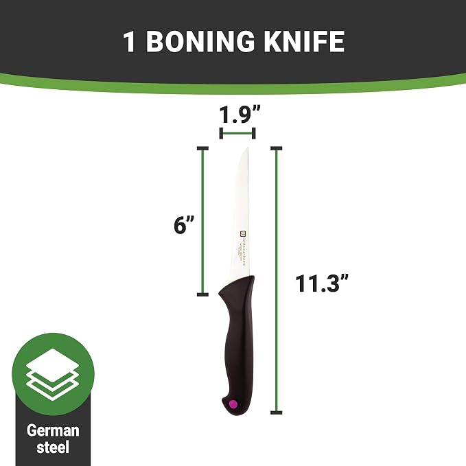 Restaurantware-6 Inch Boning Knife, 1 With Colored Coded Pins Flexible Boning Knife - High-Carbon, Stain-Resistant, Black German Steel Fillet Knife, Ergonomic Handle, For Fish, Vegetables Or Entrees