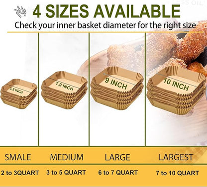 Large Air Fryer Disposable Paper Liners Square 9 Inch, 125 Pcs Parchment paper liner for 5-8QT Air fryer, Oil-proof, Water-proof, Parchment Baking Paper for Baking Roasting Microwave