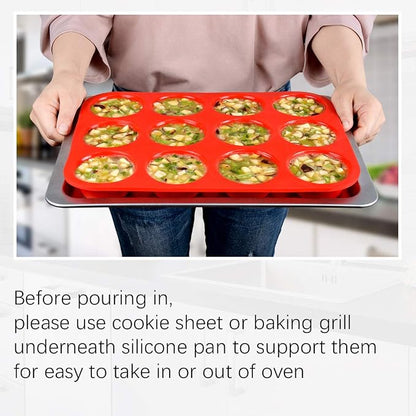 CAKETIME Silicone Muffin Pan Set - Mini 24 Cups, Regular 12 Cups Cupcake Pan, Jumbo 6 Cups Muffin Pan Silicone Bakeware for Baking Set of 3