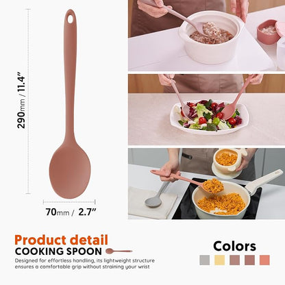 Multi Platinum Silicone Cooking Spoon for Baking, Scraping & Mixing, 100% Food Grade Colorful Silicone Kitchen & Serving Utensils, Heat Resistant, Non-Stick Cookware - 11.4 inch Dry Rose
