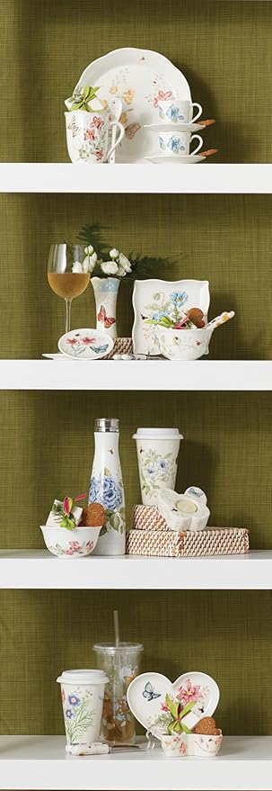 Lenox Silverware Set, Butterfly Meadow 2-Piece Spreader Set, 18/10 Stainless Steel, Dishwasher Safe, Porcelain Handles, Butter Knife, Cheese Spreader, Home And Kitchen Utensils Sets (Silver, 2 Piece)
