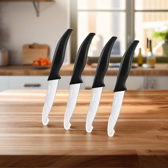 4-Piece Paring Knife Set, 4 Inch 4Cr14 Stainless Steel Sharp Fruit Vegetable Peeling Knives with Ergonomic Anti-Slip Large Handle, Small Kitchen Utility Knife for Daily Meal Prep, Black
