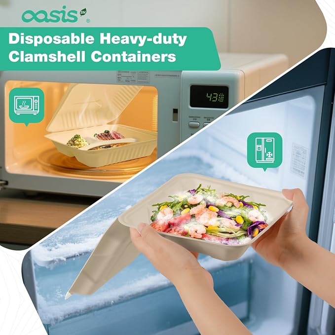 𝟵𝘅𝟲", 𝟲𝟴-𝗣𝗮𝗰𝗸 Clamshell Take Out Food Containers, Compostable Heavy-Duty Disposable Paper Lunch Boxes，Eco-Friendly Biodegradable To Go Containers For Food(Natural)