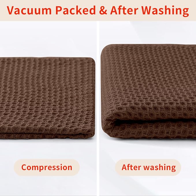 Homaxy 100% Cotton Waffle Weave Kitchen Dish Towels, Ultra Soft Absorbent Quick Drying Cleaning Towel, 13 x 28 Inches, 12-Pack, Coffee