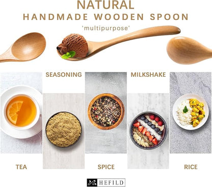 2 PCS Wooden Spoons for Honey, 6.7 inch Small Wooden Spoons - Terrific for Tea, Coffee & Soup, Little Schima Wood Serving Table Spoon Set, Bulk Bamboo Teaspoon for Eating with Unique Design