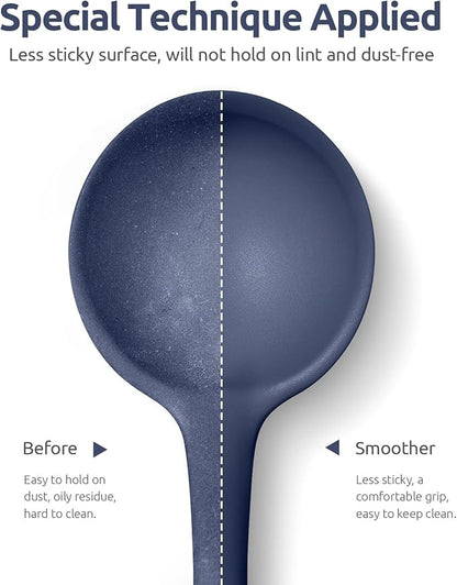 13 inch Silicone Soup Ladle: U-Taste 600ºF Heat Resistant 4 oz Large Non-stick Seamless Rubber Kitchen Deep Serving Spoon with Non Slip Long Handle for Cooking Sauce Stews Gravy (Midnight Blue)