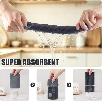 Kitinjoy 24 Pack Kitchen Cloths Dish Towels (10" x 10", Grey), Super Soft and Absorbent Dish Cloths, Nonstick Oil Fast Drying Coral Velvet Microfiber Cleaning