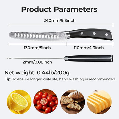CoquusAid Kitchen Utility Knife, 5 inch Serrated Ultra Sharp Blade, Paring knives, Round Tip Tomato Knife, Ergonomic Handle, Full Tang – Forged High Carbon German Steel, Ideal for Gift (Black)