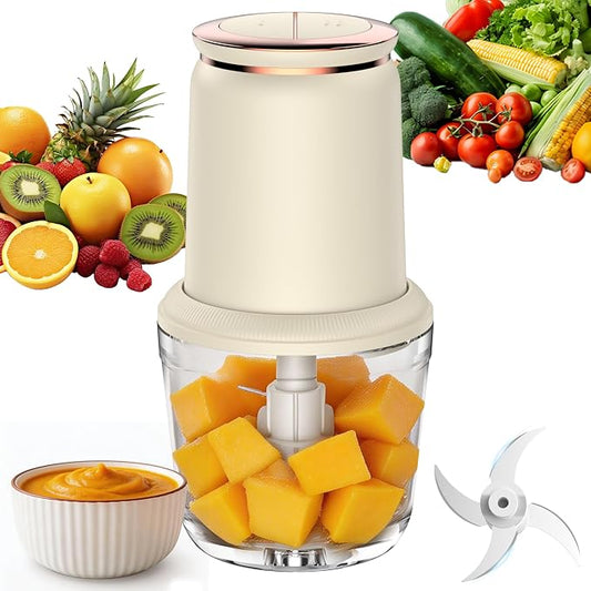 Baby Food Maker with Glass Bowl and Stainless Steel Blades, Small 300W Electric Food processor Vegetable Chopper for Home Kitchen, Baby Food Puree Blender for Fruit, Meat, 20oz, White (0.6L)