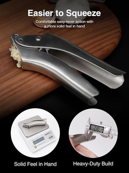 Garlic Press Stainless Steel, No-Peel Garlic Press with Ergonomic Handle, 270° Flip for Easy Cleaning, Dishwasher Safe, Heavy Duty 304 Garlic Crusher