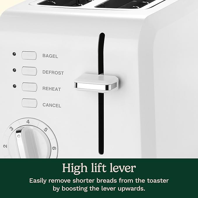 Cuisinart CPT-122 2-Slice Compact Plastic Toaster, Slots for Bagels & Bread, 7 Shade Settings, Cancel/Defrost/Reheat Functions, Removable Crumb Tray, Small Kitchen Appliance for Home & Office, White