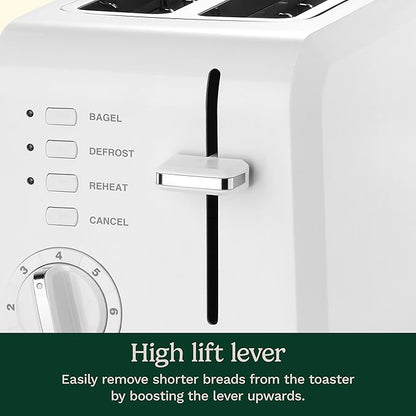 Cuisinart CPT-122 2-Slice Compact Plastic Toaster, Slots for Bagels & Bread, 7 Shade Settings, Cancel/Defrost/Reheat Functions, Removable Crumb Tray, Small Kitchen Appliance for Home & Office, White