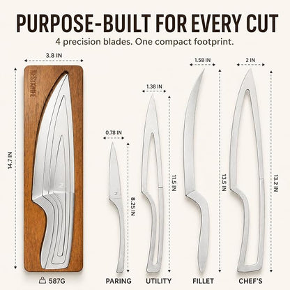 NestKnife Magnetic Kitchen Knife Set - 4 Piece VG10 High Carbon Stainless Steel Kitchen Knives with Patented Space-Saving Nesting Design & Magnetic Block - Ultra Sharp Professional Chef Knife Set