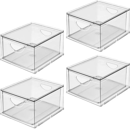 iDesign Stackable Storage Drawer for Fridge, Pantry, or Under Sinks, Set of 4, Clear, Made in USA