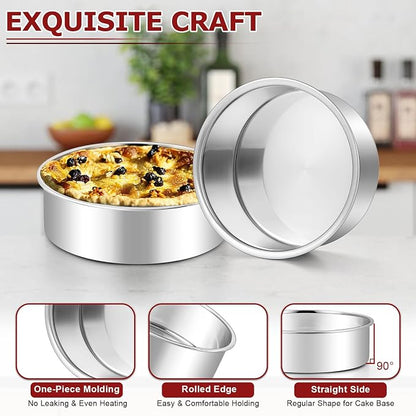 LIANYU Round Cake Pans Set of 2, 6 Inch Round Layer Cake Tins for Baking, Stainless Steel Round Baking Pan, Bakeware for Oven & Dishwasher, Non Toxic & Heavy Duty