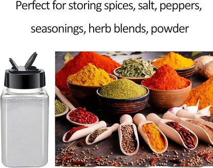 24 Pack 4oz Clear Plastic Spice Jars With Black Plastic Lids, Square Spice Bottles, Seasoning Containers with Chalk Labels, Pen, Funnel, Spice Containers For Kitchen Cabinet