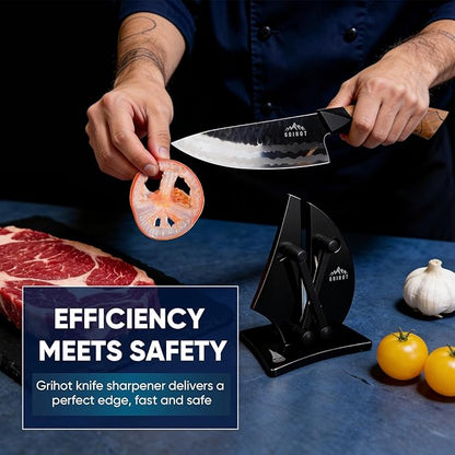 VN3 Professional Knife Sharpener | 3-Action Streamlined Sailboat Design for Effortless Knife Sharpening - The Ultimate Tool for Precision 11 to 21 Degree Angles (Obsidian Color)