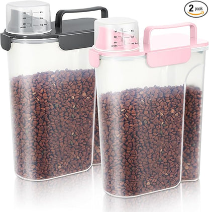 LEAWALK 5Lbs /6Qt/5L Airtight Cat Dog Food Storage Container with Upgraded Large Nozzle BPA-Free, Pet Food Storage Containers for Rice, Grain, Pet Food, Flour, Dog Treat Storage-2 Pack （Pink & Black）