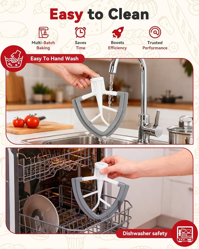 Flex Edge Beater Paddle for KitchenAid 4.5-5QT Tilt-Head Stand Mixer Silicone Bowl Scraper Replacement Part,Dishwasher Safe for Kitchen Aid Accessories And Attachments Mixers Accessory,Grey