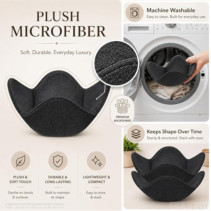 Set 2X Black 7" sq. x 4"H Polyester Microwave Bowl Holder Potholders - Microwavable Soup Bowl Cozy - Hot Pads Holders for Hot Food Quilted - Bowl Cozies for Microwave Kitchen Accessories, Gadgets