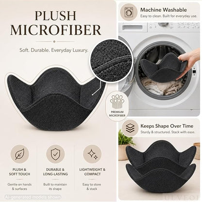 Set 2X Black 7" sq. x 4"H Polyester Microwave Bowl Holder Potholders - Microwavable Soup Bowl Cozy - Hot Pads Holders for Hot Food Quilted - Bowl Cozies for Microwave Kitchen Accessories, Gadgets