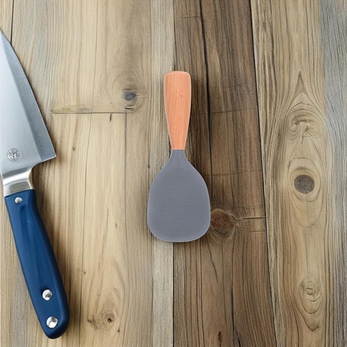 MAGICLULU Silicone Wooden Rice Paddle Kitchen Utensils Cooking Ladle Handle (Grey)