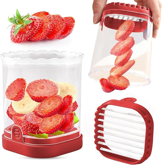 Creative Strawberry & Fruit Slicer - Detachable Cutter with Push Plate (Red)