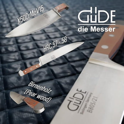 Gude Alpha Pear Series Hand Forged/Sharpened Chef's Knife, 10-in - Ice Hardened Steel - Made in Solingen, Germany Since 1910