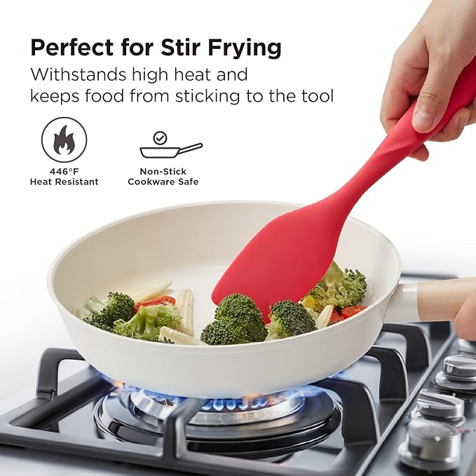 Kitchen Mama WaltzGrip Platinum Silicone Scraping Spatula: Heat Resistant, Seamless, Non Stick for Frying Pan Cookware, Safe, Flexible Bowl Scraper - Ideal for Mixing, Baking, Stirring (Red)