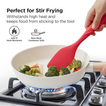 Kitchen Mama WaltzGrip Platinum Silicone Scraping Spatula: Heat Resistant, Seamless, Non Stick for Frying Pan Cookware, Safe, Flexible Bowl Scraper - Ideal for Mixing, Baking, Stirring (Red)