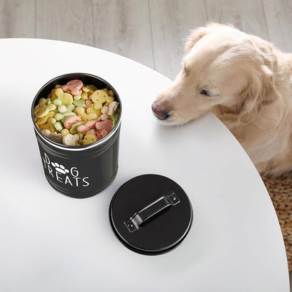 OUTNILI Extra Large Dog Treat Container Airtight - 9" Tall X 6" Round Black Dog Treat Jar for Kitchen Counter - Rustic Treat Storage Canister for Dogs, Cats, Small Animals