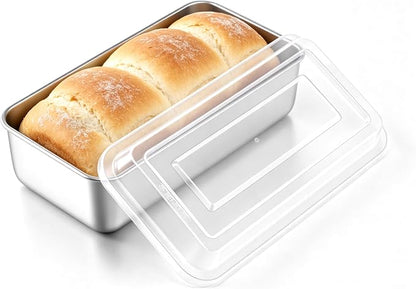 E-far Loaf Pan with Lid, 9 x 5 Inch Stainless Steel Bread Pan for Homemade Bread, Rectangle Baking Tin for Sourdough, Meatloaf, Banana Cake, Nontoxic & Dishwasher Safe