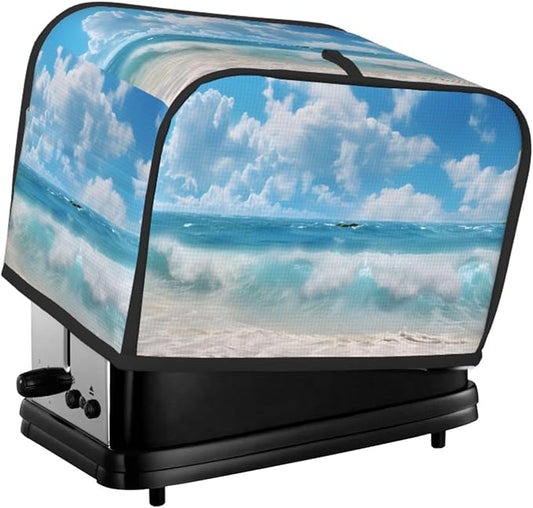 Sea Beach 2 Slice Toaster Cover, Dustproof, Fingerprint Protection, Black, Polyester, Waterproof