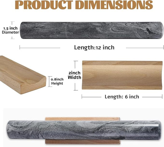 Koville African Natural Marble French Rolling Pin, 12inch Non-Stick Rolling Pin for Baking, Dough Roller for Pasta, Dumpling, Fondant, Pie, Bread, Pizza, Kitchen Baking Tools(Monte Grigio)