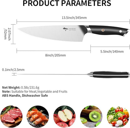 MAD SHARK 8-Inch Chef Knife - German High Carbon Stainless Steel Kitchen Knife, Professional-Grade Razor-Sharp Edge, gift for Husband Men Women(Gift Box Included)
