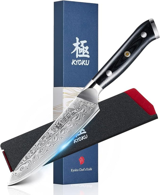 KYOKU Gin Series 5" Utility Kitchen Knife, Japanese Style VG10 Damascus Stainless Steel Knife with Silver Ion Blade G10 Handle Mosaic Pin, All Purpose Professional for Meat Veg and Fruit