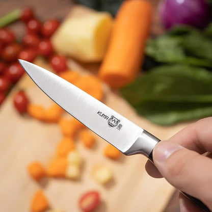 KUMA Chef Knife Set (3 items) - Razor Sharp Out The Box - 8 Inch Chef's Knife for Carving, Slicing, Chopping - Great Ergonomic Handle - Kitchen Knives (Pro Bolster Edition + Paring Knife + Honing Rod)