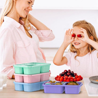 Bento Box 4-Pack 5-Compartment Meal Prep Containers, BPA-Free Plastic, Stackable Food Storage Lunch Boxes for Adults and Kids, School Work Travel (4 Colors)