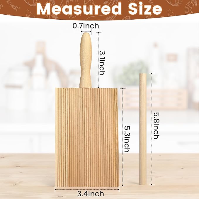 Gnocchi Boards and Ravioli Rolling Pin, Pasta Making Tools Accessories, Curved Gnocchi Board Paddle Roller for Pasta Lovers Baking,Homemaking Gnocchi Pasta is Easy