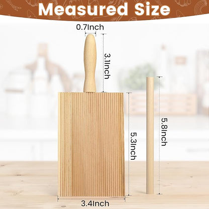 Gnocchi Boards and Ravioli Rolling Pin, Pasta Making Tools Accessories, Curved Gnocchi Board Paddle Roller for Pasta Lovers Baking,Homemaking Gnocchi Pasta is Easy