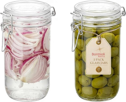 Bormioli Rocco Fido Cylinder 25.25 oz Airtight Glass Jar (Set of 2) - BPA-Free, Dishwasher & Microwave Safe - Clear Canister Ideal for Food Storage, Canning, Fermentation, Home Kitchen Organization