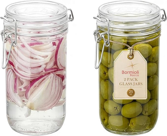 Bormioli Rocco Fido Cylinder 25.25 oz Airtight Glass Jar (Set of 2) - BPA-Free, Dishwasher & Microwave Safe - Clear Canister Ideal for Food Storage, Canning, Fermentation, Home Kitchen Organization