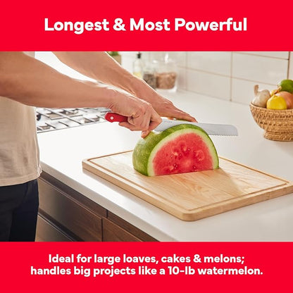 Misen Serrated Bread Knife - High-Carbon Japanese AUS8 Steel - Perfect for Soft Foods, Bread, Pastries, and Fruits - Verstatile Slicer, Razor-Sharp Edge, Durable Blade, Ergonomic Handle - 10", Red